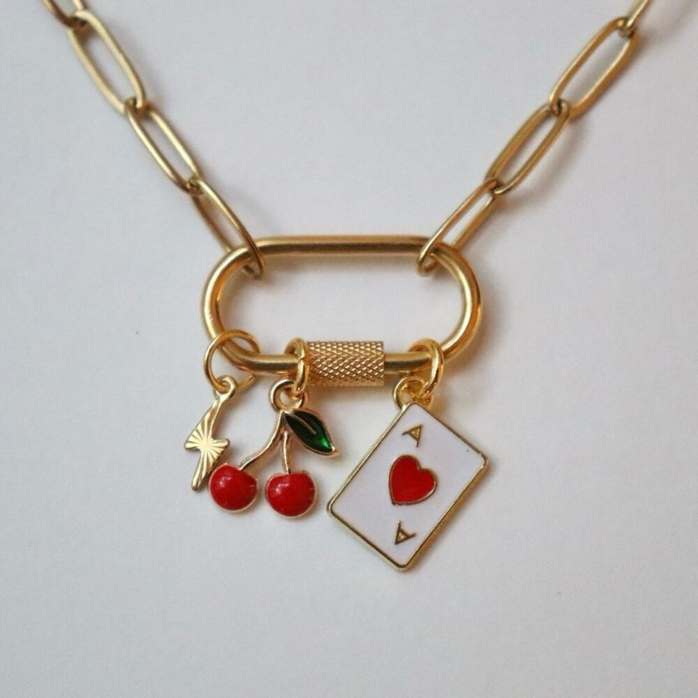 Cherry, Card, Lightning Charm Necklace